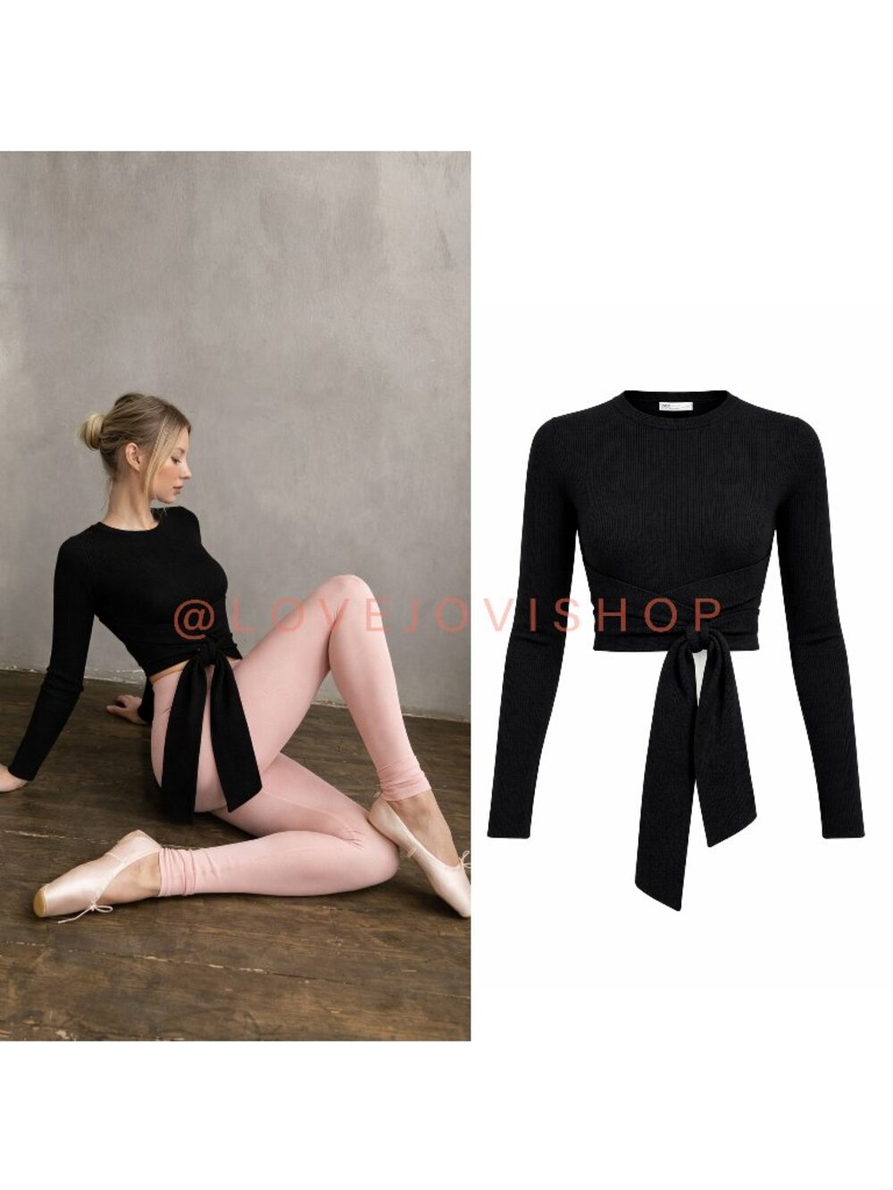 Balletcore | Zara Wrap Knit Cropped Sweater | Crew Neck |  Built-In Waist Tie S